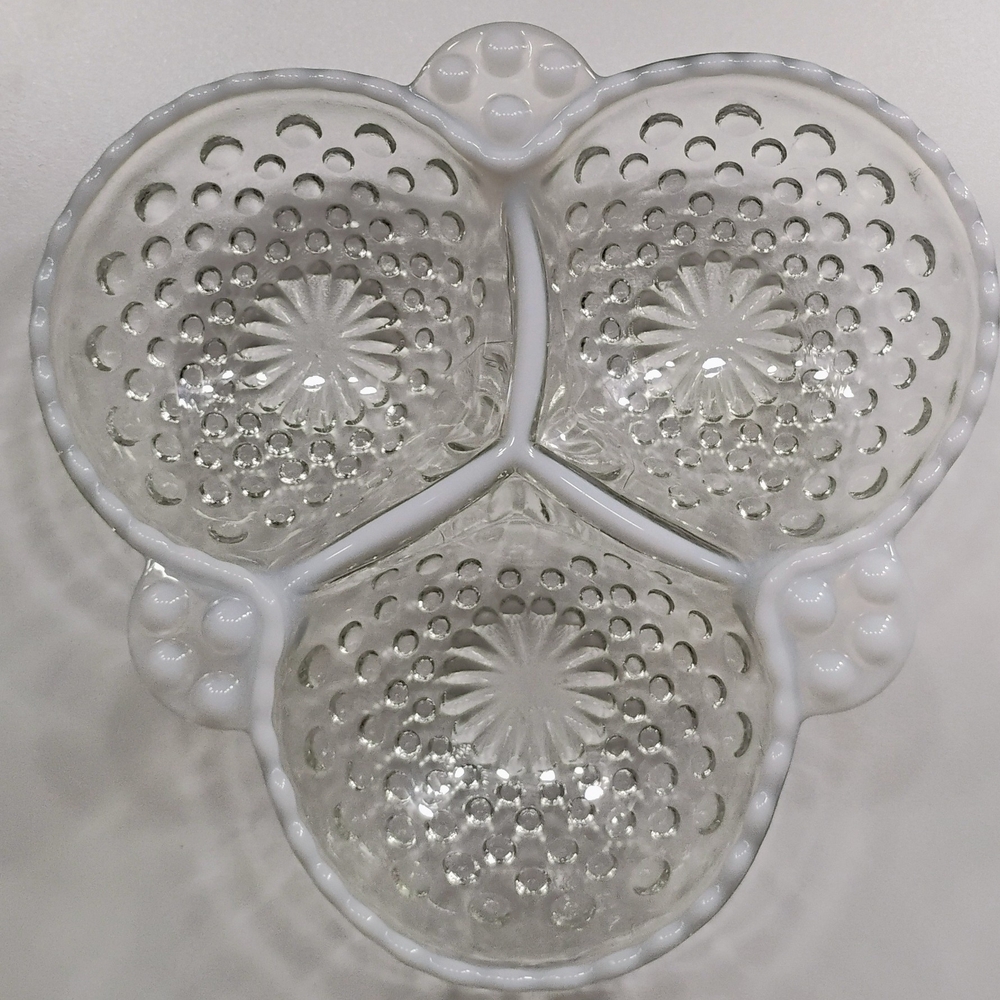 Fenton White Hobnail Glass Divided Dish